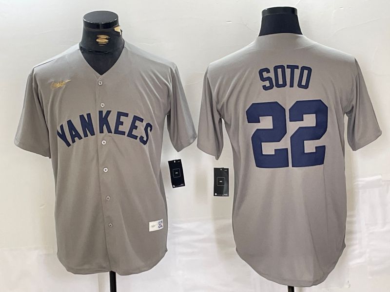 Men New York Yankees 22 Soto Grey Throwback Nike Game 2024 MLB Jersey style 11